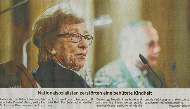 Eva Schloss Zeitungsartikel über Eva Schloss