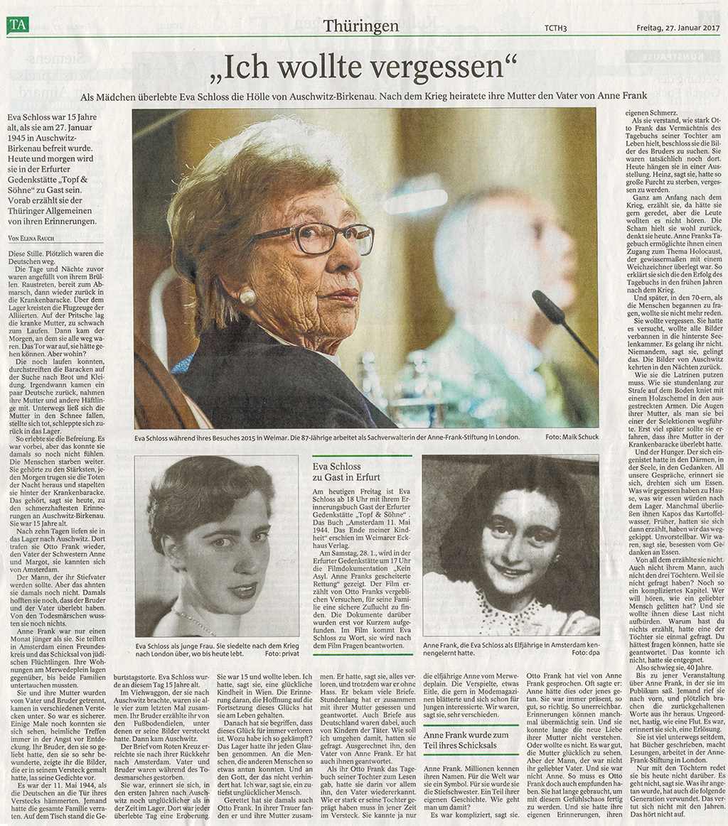 Zeitungsartikel Eva Schloss